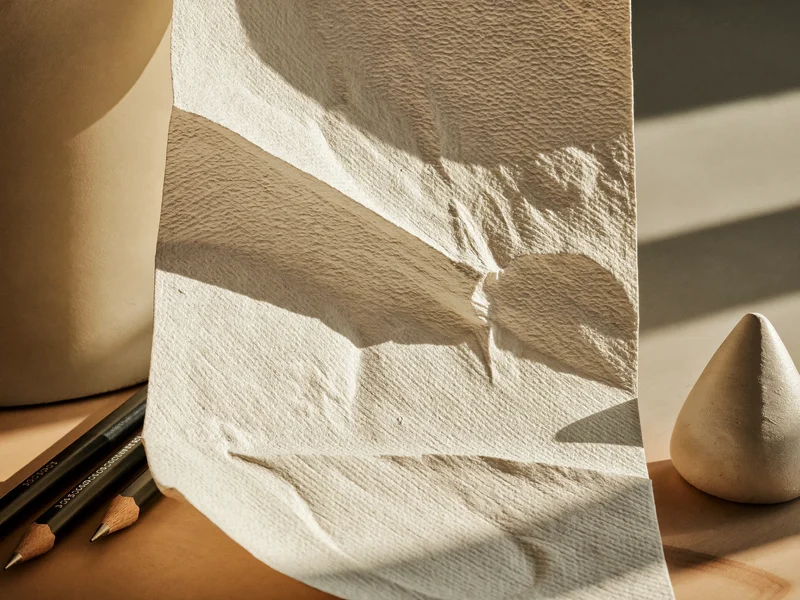 Faktura papieru akwarelowego obok ołówków i gumki chlebowej